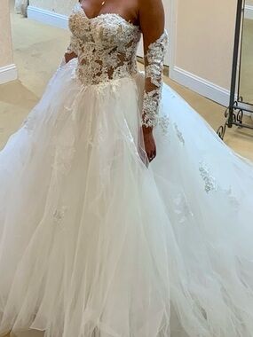 custom made Ivory Off-Shoulder Lace Ball Gown Wedding Dress size 2